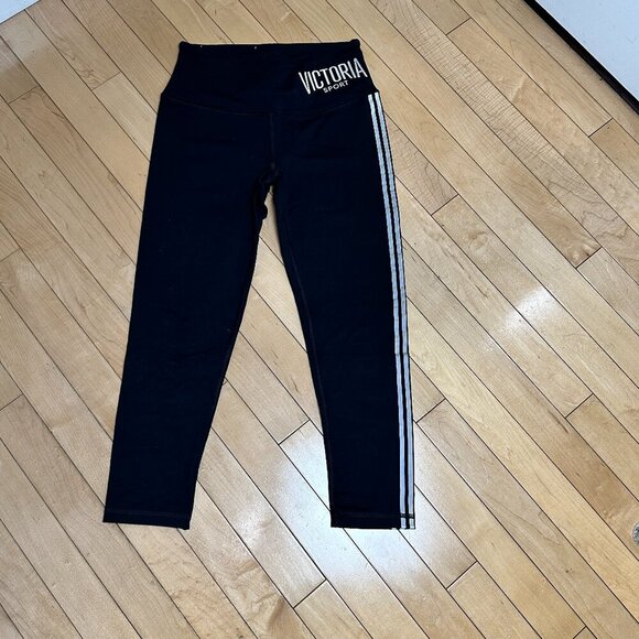 VICTORIA SPORT/Victoria's Secret Black Racing Stripe Crop Leggings size XS - Picture 3 of 9